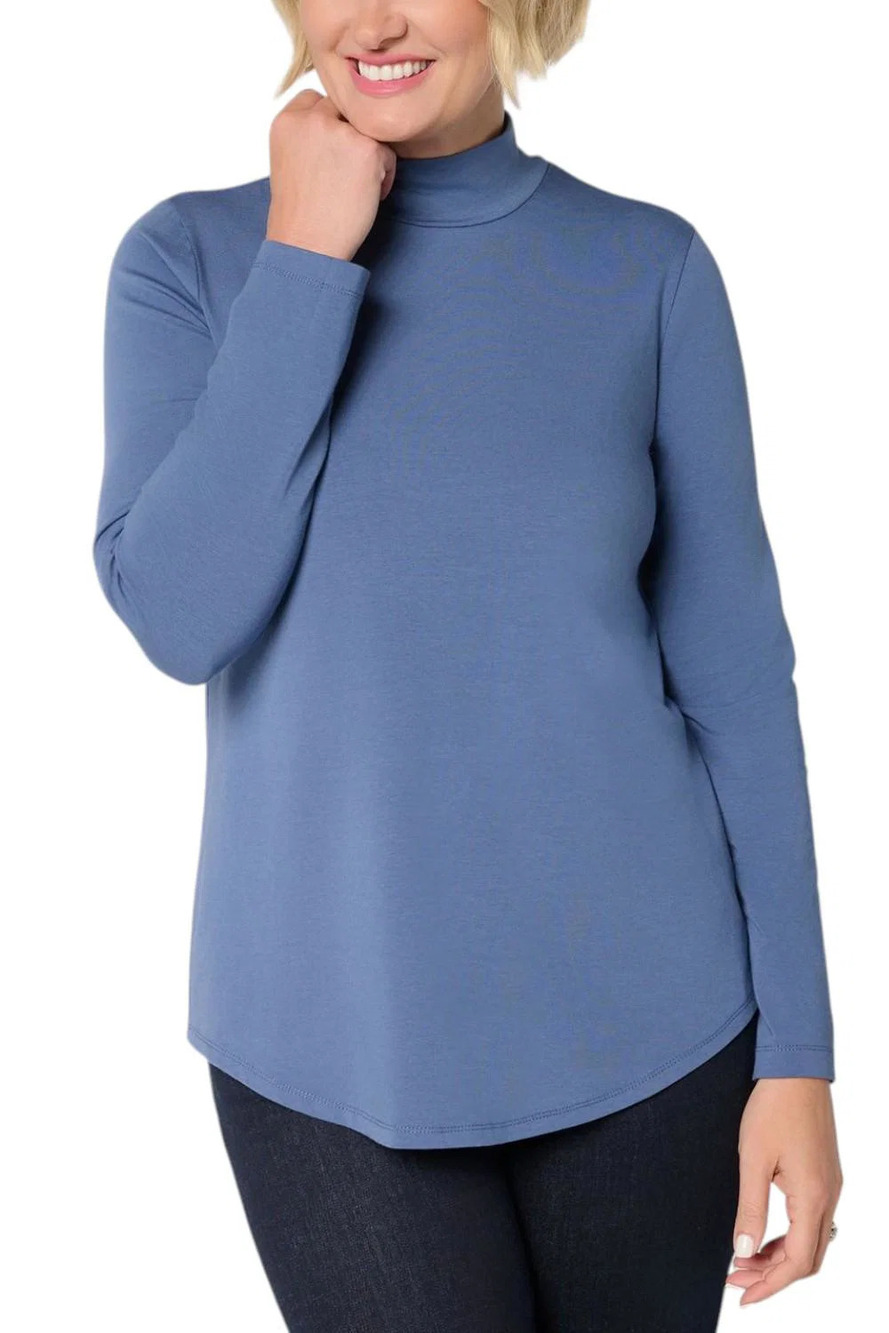 Susan Graver Women's Weekend Essentials Mock-Neck Top Blue Solitude - Regular